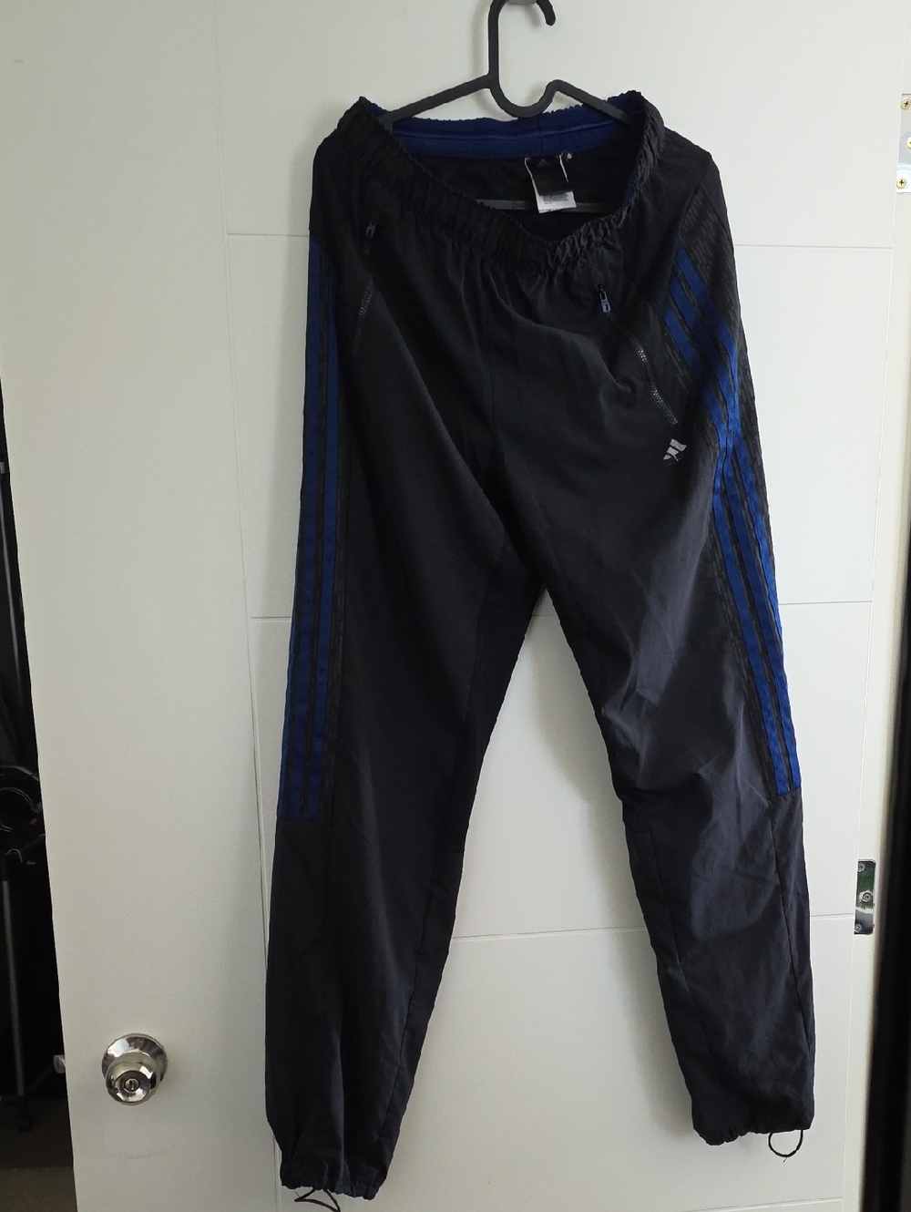 adidas Black Track Pants with Blue Side Stripes